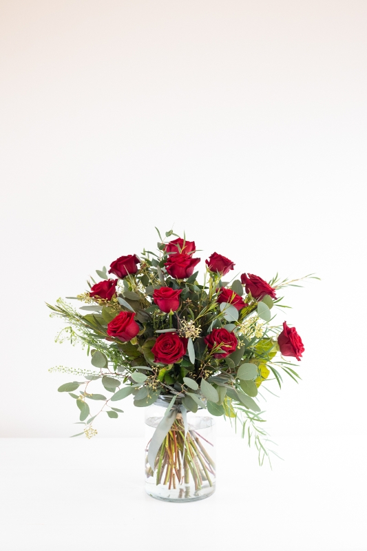 A Dozen Roses With Vase